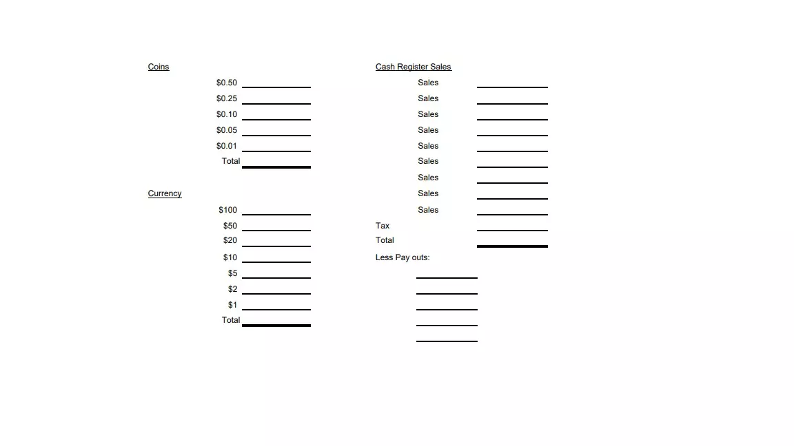 Cash Register Free Printable Cash Drawer Count Sheet FREE PRINTABLE 