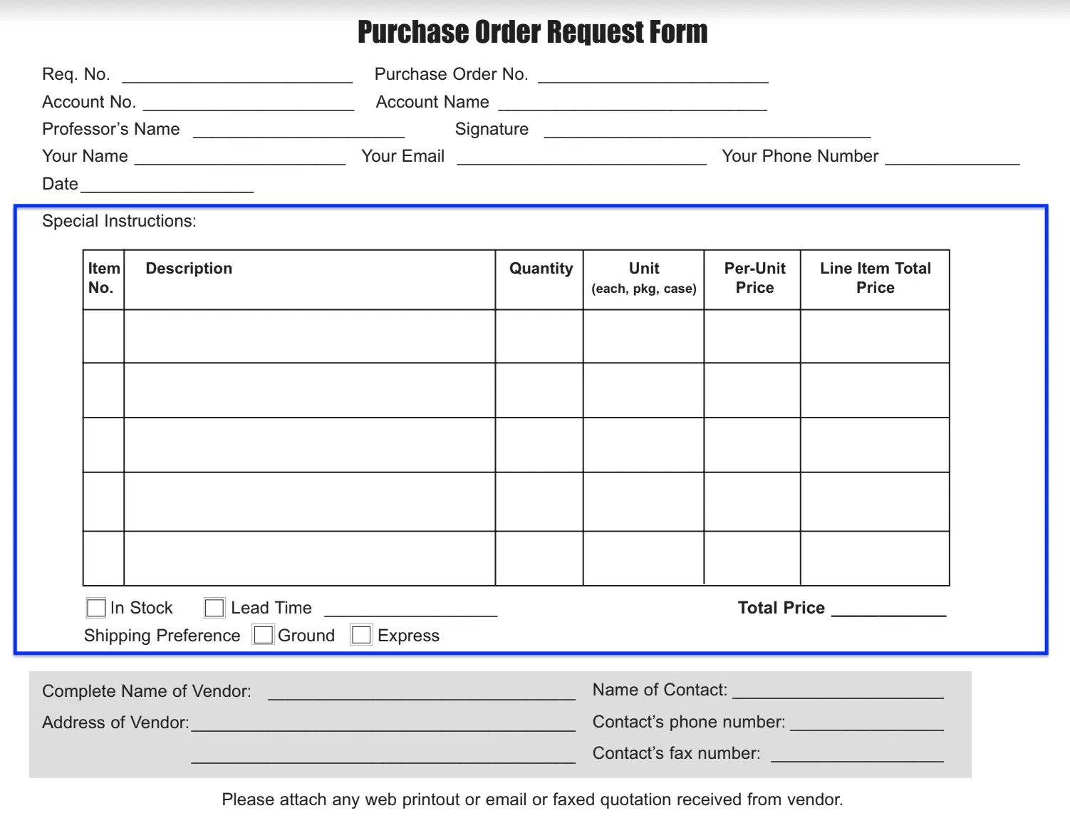 purchase order form