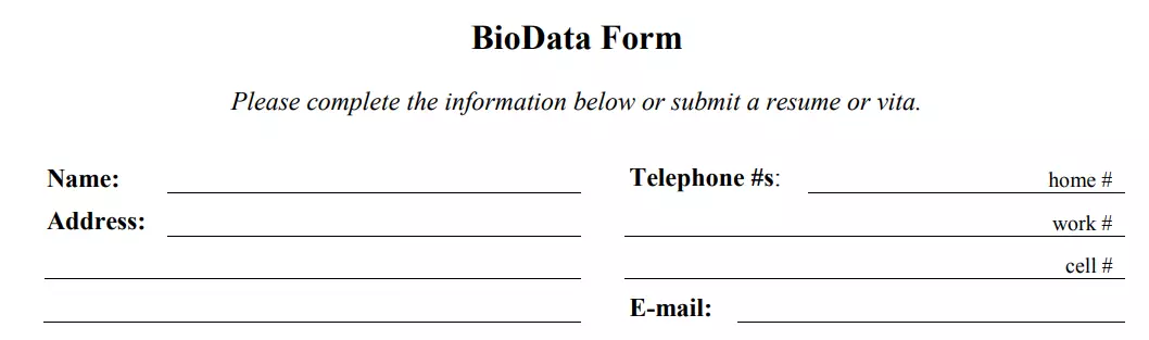 blank biodata form