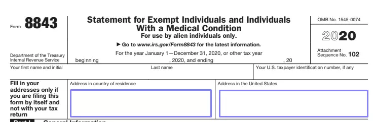 IRS Form 8843 ≡ Fill Out Printable PDF Forms Online