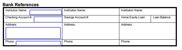 step 3.1 indicate bank references filling out business credit application template