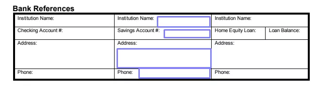 step 3.2 indicate bank references filling out business credit application template