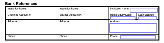 step 3.3 indicate bank references filling out business credit application template