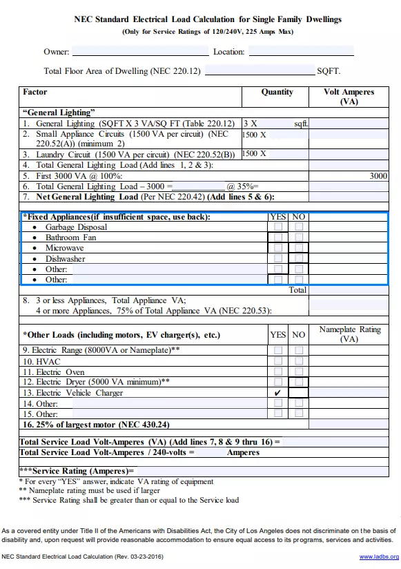 LADBS NEC Standard Electrical Load Calculation ≡ Fill Out Forms Online
