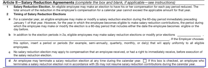 step 5 - prohibit the employee to terminate a salary reduction election at any time - filling out irs form 5304-simple