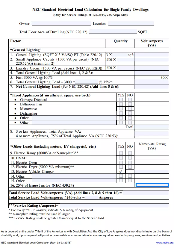 LADBS NEC Standard Electrical Load Calculation ≡ Fill Out Forms Online