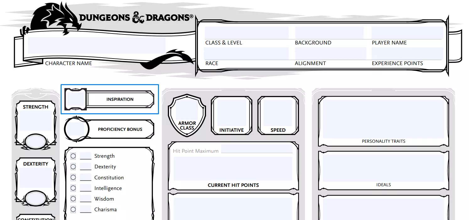 SELF FILLING CHARACTER SHEET 3 VERSIONS D&D 5e DUNGEONS AND DRAGONS 