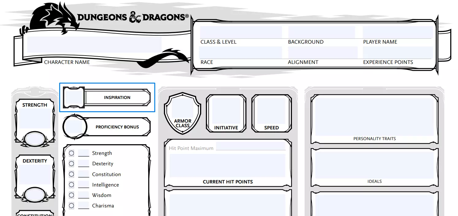 dnd character sheet fill out printable pdf forms online