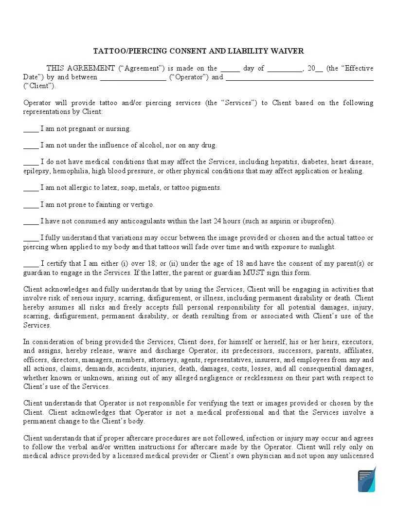 tattoo consent release form