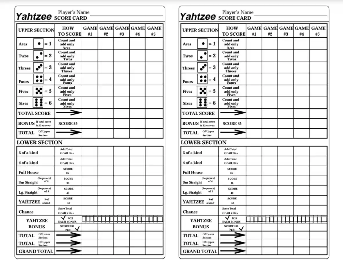 Yahtzee Score Card ≡ Fill Out Printable PDF Forms Online