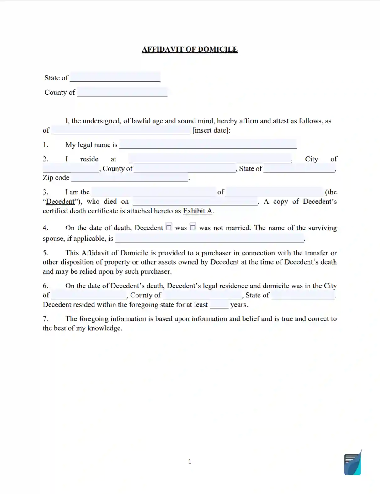 Affidavit of domicile form