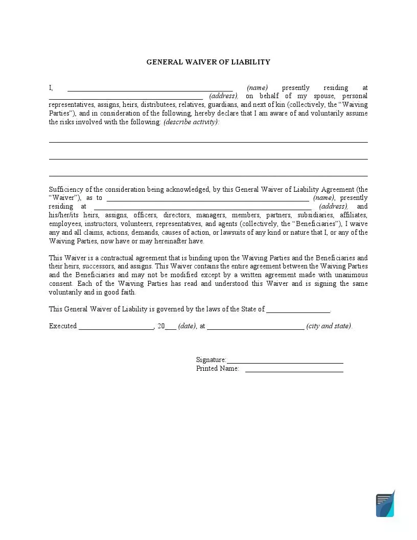 General Waiver of Liability