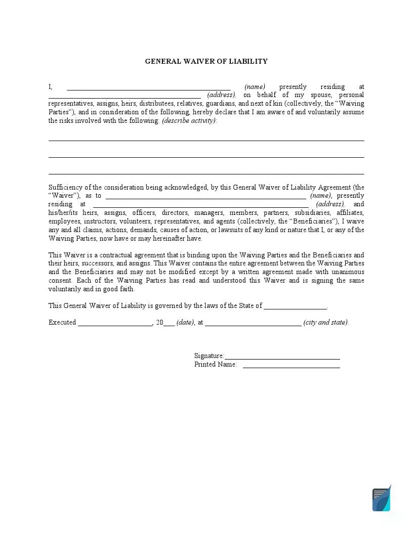 Free Liability Waiver Form Sample Waiver Template PDF 