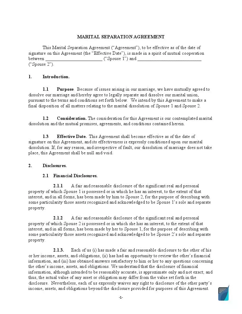 Free Marriage Separation Agreement Template (PDF)  FormsPal For common law separation agreement template