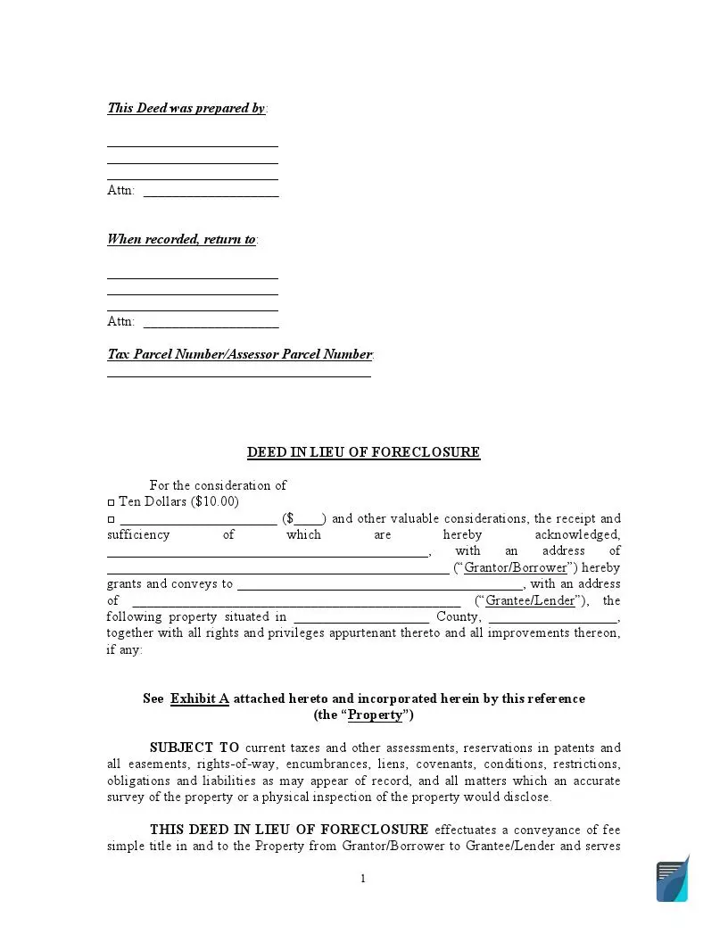 deed in lieu of foreclosure
