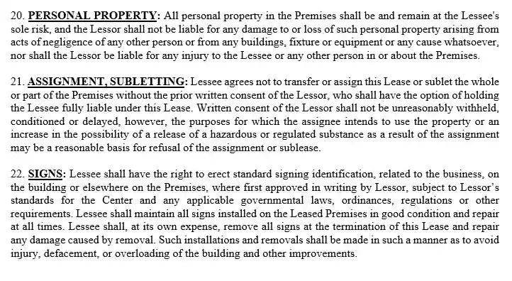 step 11.2 read the standard provisions filling out the triple net lease agreement