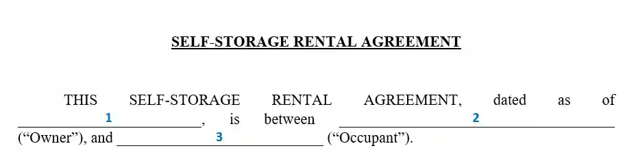 step 2 fill out the opening paragraph - filling out the storage rental agreement