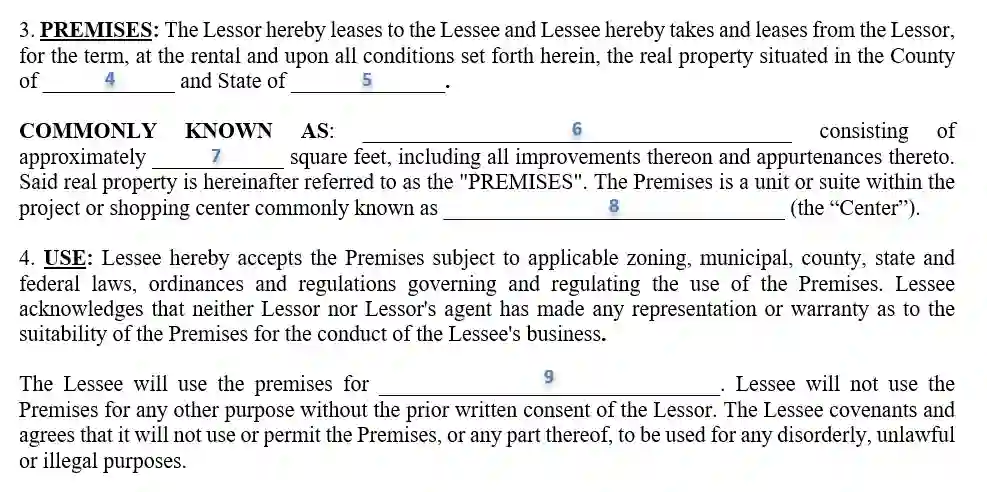 step 3 describe the premises and how they will be used - filling out the triple net lease agreement