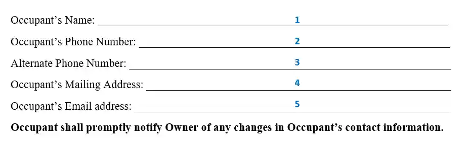 step 4.1 type the occupant’s contact information filling out the storage rental agreement