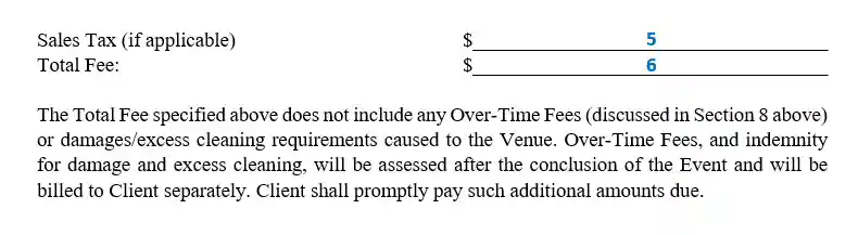 step 7.2 finalize the fees - filling out the wedding venue contract form