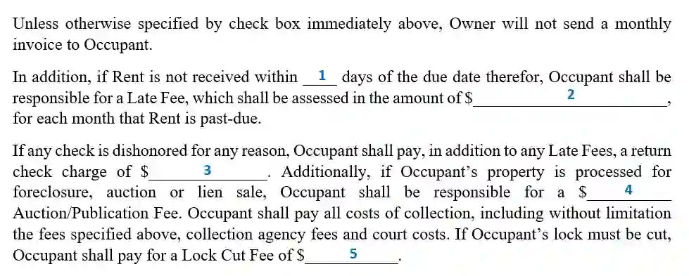 step 8.2 itemize the additional fees - filling out the storage rental agreement
