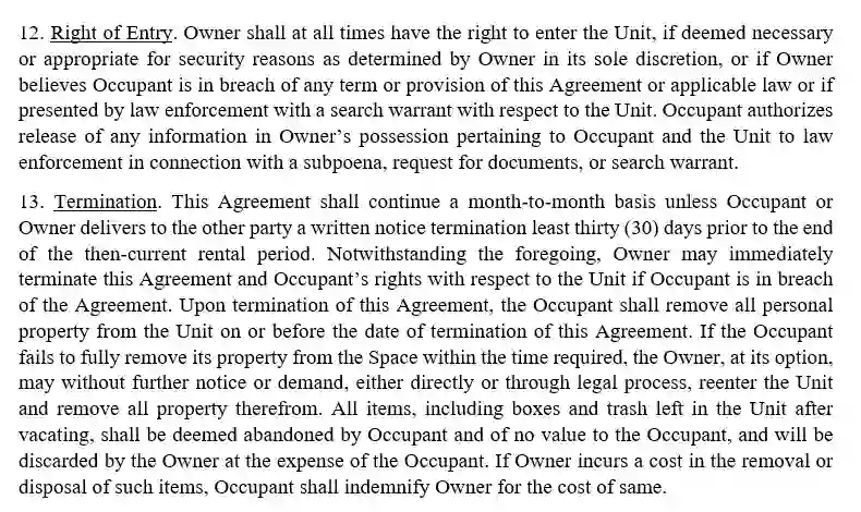 step 9.2 read the rest of the paragraphs filling out the storage rental agreement