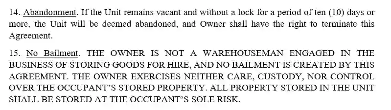step 9.3 read the rest of the paragraphs - filling out the storage rental agreement