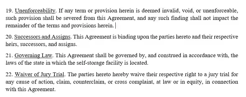 step 9.6 read the rest of the paragraphs - filling out the storage rental agreement