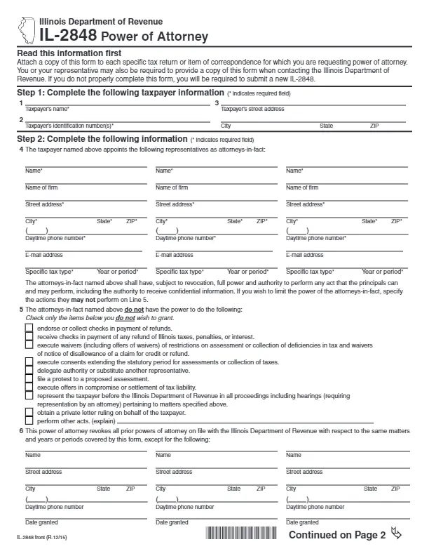 illinois tax power of attorney form