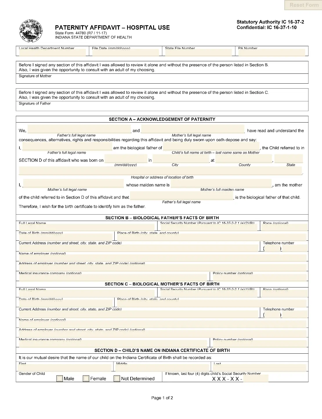 indiana paternity affidavit (form 44780)