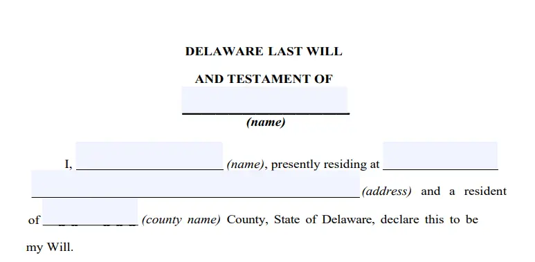 step 2 - filling out a delaware last will form