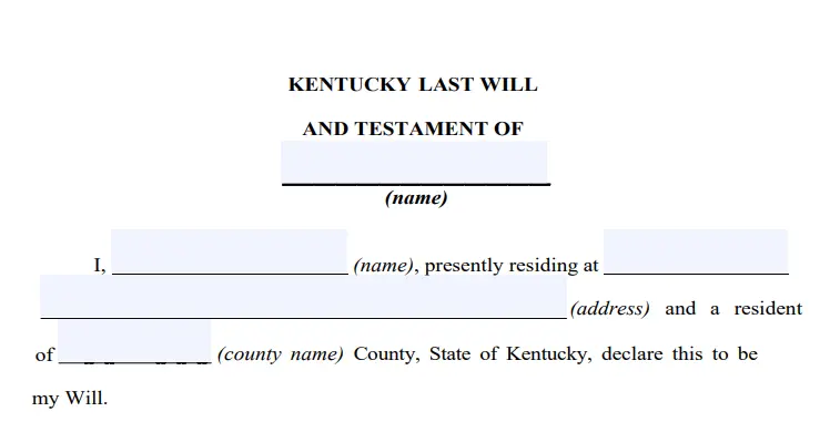 step 2 - filling out a kentucky last will form