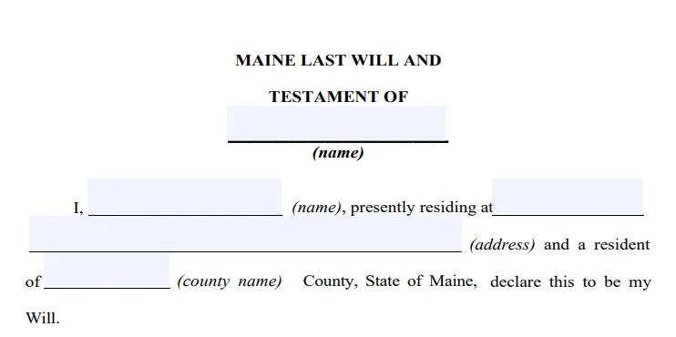 step 2 filling out a Maine last will form