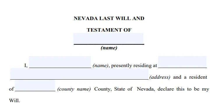 step 2 filling out a nevada last will form