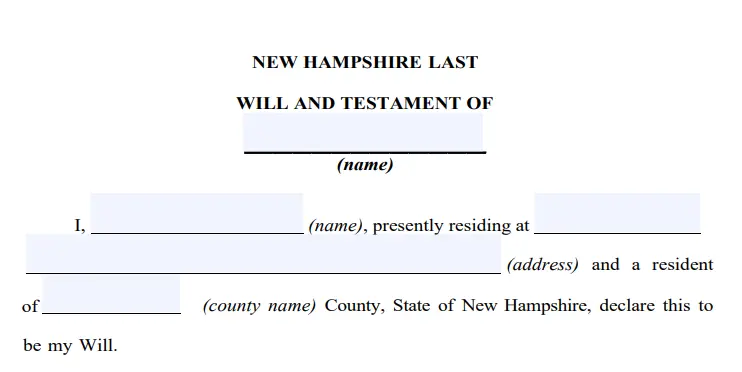 step 2 - filling out a new hampshire last will form