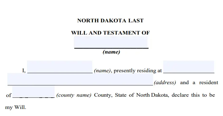 step 2 - filling out a north dakota last will form