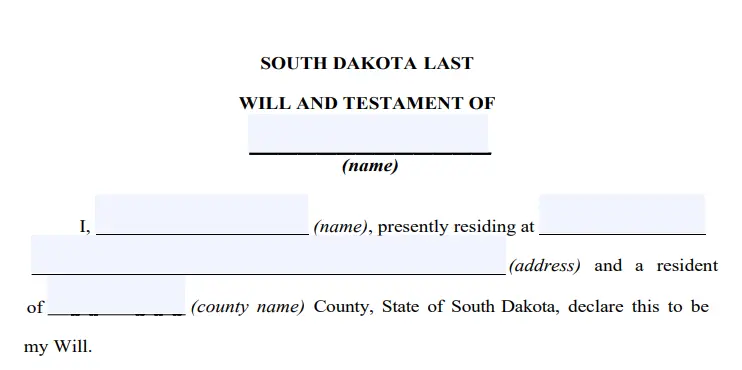 step 2 - filling out a south dakota last will form