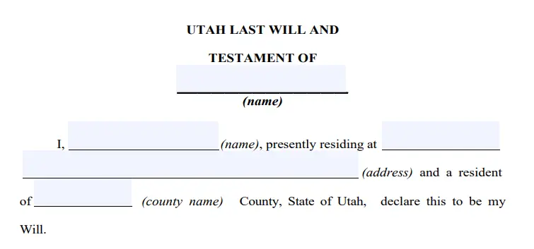 step 2 - filling out a utah last will form