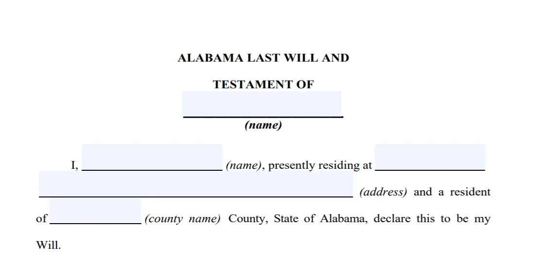 step 2 - filling out an alabama last will form