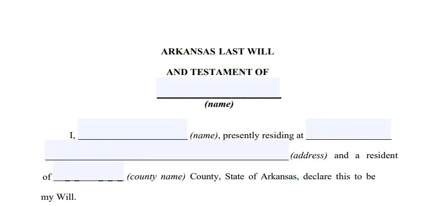 step 2 filling out an arkansas last will form