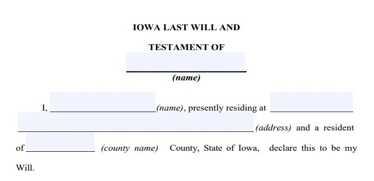 step 2 - filling out an iowa last will form