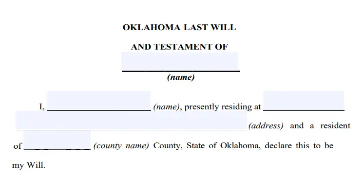 step 2 - filling out an oklahoma last will form