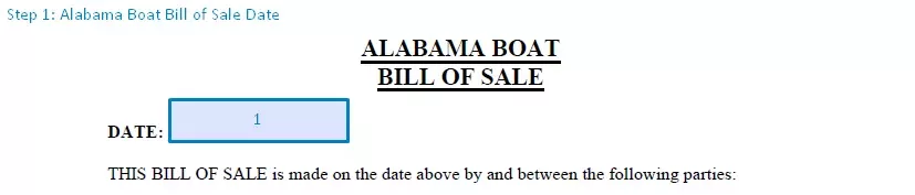 step 1 to filling out an alabama boat bill of sale - date