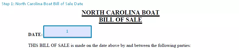 step 1 to filling out a north carolina boat bill of sale date