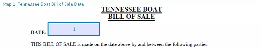 step 1 to filling out a tennessee boat bill of sale date