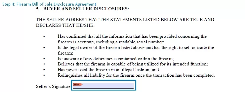 step 4 to filling out a firearm bill of sale form disclosure agreement