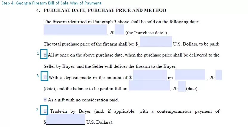 step 4 to filling out a georgia firearm bill of sale example way of payment