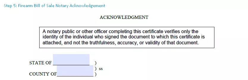 step 5 to filling out a firearm bill of sale sample - notary acknowledgement