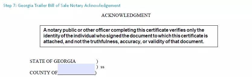 step 7 to filling out a georgia trailer bill of sale sample - notary acknowledgement