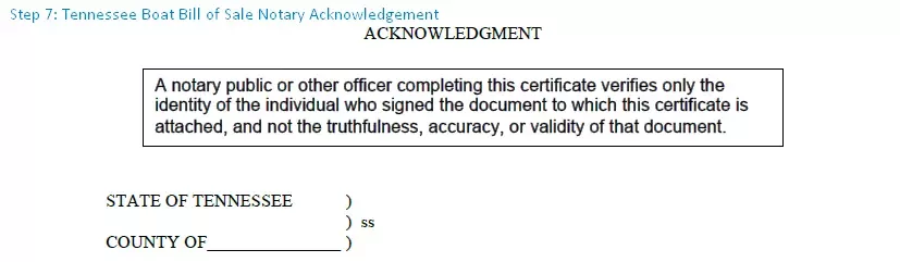 step 7 to filling out a tennessee boat bill of sale example - notary acknowledgement